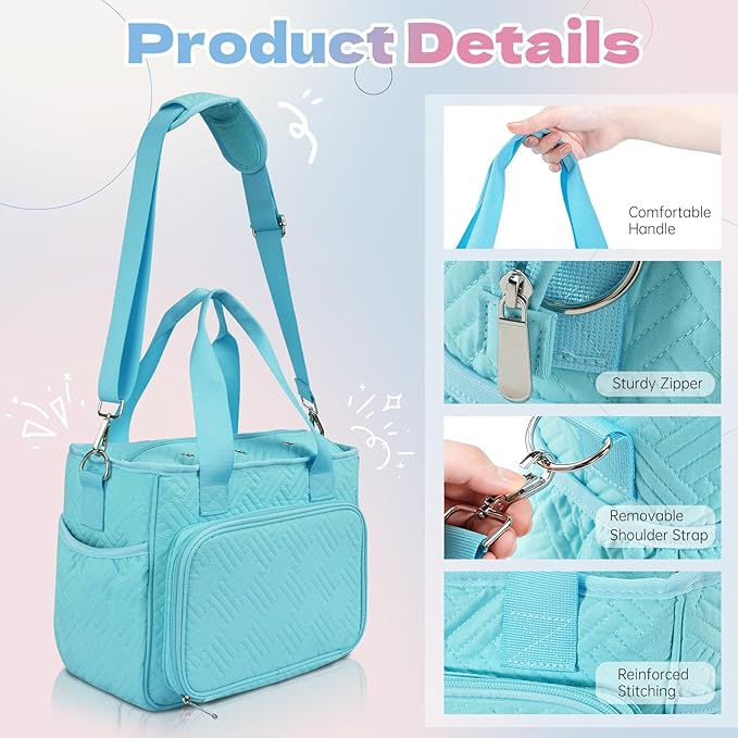 Dadanism Crochet Bag, Knitting Tote Bag, Yarn Storage Holder with Handle & Shoulder Strap, Yarn Storage Organizer for Crocheting Knitter, Crochet Hooks, Knitting Needles Kit, Sewing Supplies, Blue