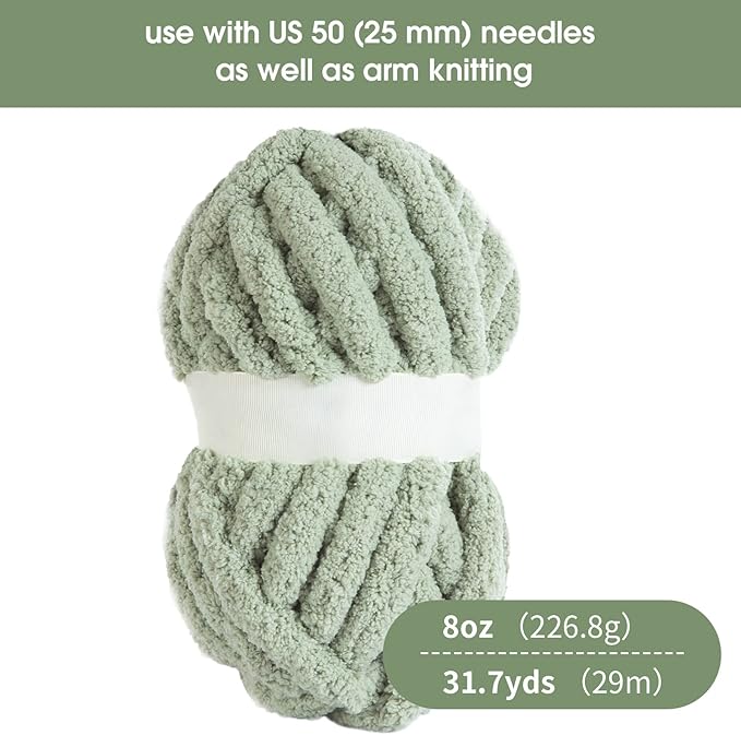 HOMBYS 8 Pack Assorted Chunky Yarn for Crocheting,Super Bulky Large Soft Fluffy Yarn,Plush Fuzzy Yarn,Thick Chenille Yarn for Hand Knitting/Arm Knitting,4 Green & 4 Dark Green(27yds,8 oz Each Skein)