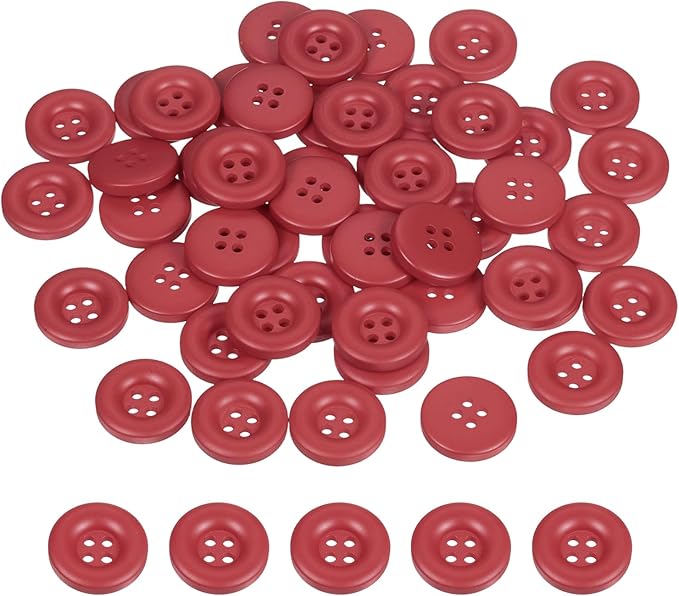 HARFINGTON 50pcs Sewing Button 20mm (3/4 Inch) 4 Holes Resin Thickened Round Crafting Replacement Buttons for Clothing DIY Crafts Decoration, Bright Red