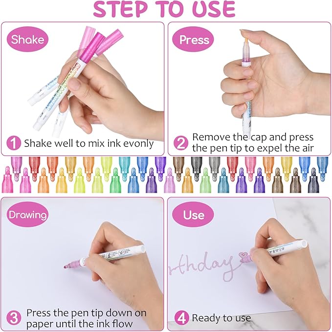 Double Line Outline Markers, Squiggles Shimmer Markers Set, 36 Pack Self Outline Metallic Glitter Marker Pens for Christmas,Art, Drawing, Writing, Greeting Cards, DIY, Scrapbook, Easter Eggs