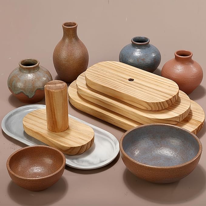 4 Pack Pottery Molds Plaster Molds Wood Pottery Tools with Handle for Ceramic Top Forms DIY Bowls Plate Dish Slump Press Art Making(Oval,12x6'' 10x5'' 8x4'' 6x3'' Thickness 1'')