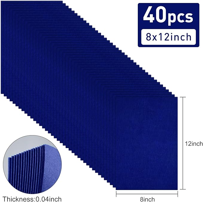 40 Pcs Deep Navy Blue Felt Fabric Sheet 8" x 12" Assorted Color Felt Fabric Sheets for Crafts DIY Handcraft Sewing Squares Patchwork Nonwoven