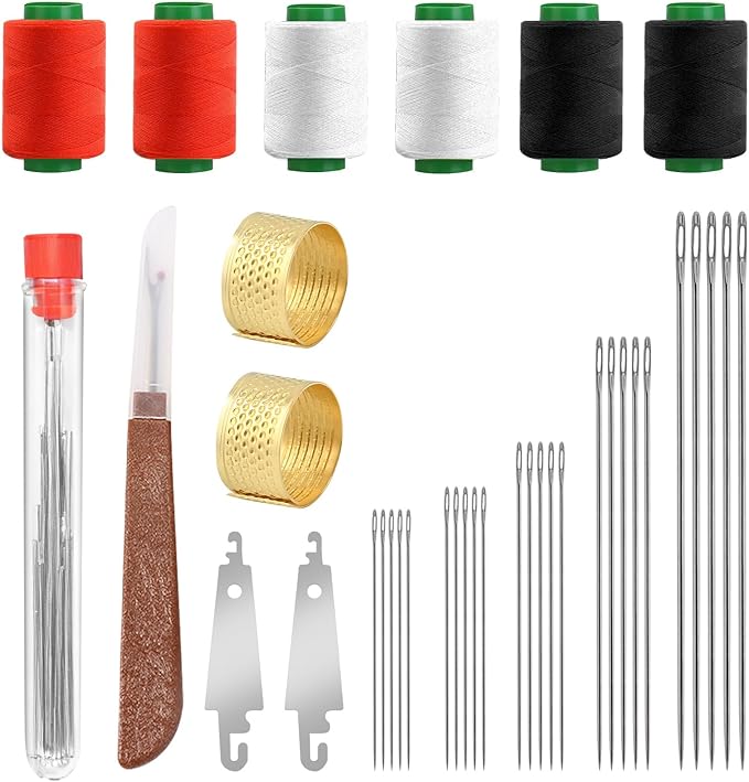 37Pcs Big Eye Steel Sewing Needles Kit, Include 25 Steel Needles, 1 Seam Sewing Thread Ripper, 2 Needle Threaders, 6 Threads, 2 Thimbles, 1 Storage Tube for Mending, Gift for Sewing Lovers