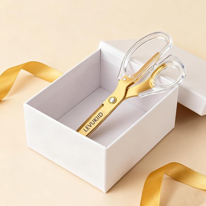 scissors all purpose, Titanium Coated Blades and Ergonomic Clear Handle, Clear Gold scissors for Office Desk, Modern Design for Craft, Sewing, fabric,Office/Gold