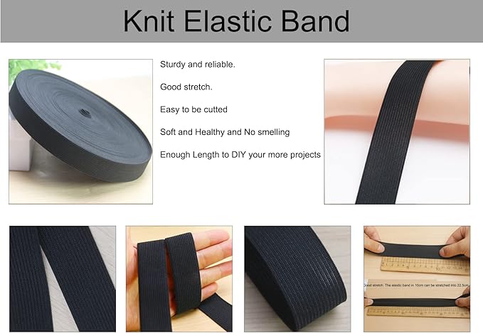 Black Wide Knit Elastic Band For Sewing 40 Yards 1-inch 25mm Flat Heavy Stretchy Elastic Straps Elastic Band Spool for DIY Craft-Bedspread-Clothing-Pants Waistband-Wigs-Skirts- DIY Projects