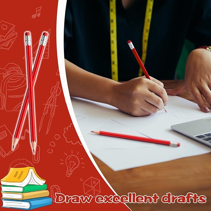 120 PCS Red Checking Pencils Erasable Colored Pencils with Eraser Pre-Sharpened 2 HB for Checking, Grading, Tests & Office/School Supplies (Red)