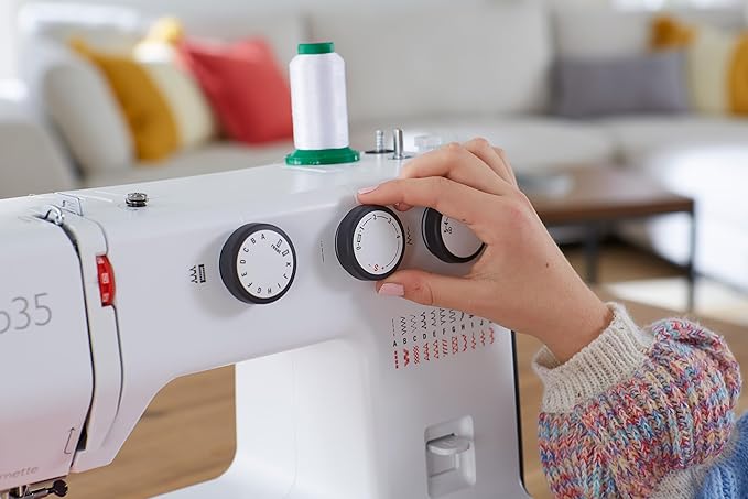 Bernette B35 Sewing Machine with 23 Built-In Stitches, 5mm Stitch Width, Front-Loading Hook, 1-Step Buttonhole, and 10 Free Bobbins