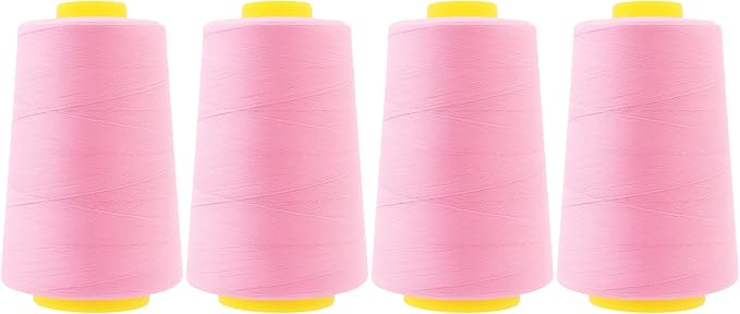 Mandala Crafts 4 Pack of Serger Threads Cones Spools - 40S/2 24000 Yards Polyester Light Pink Threads for Sergers Machine and Overlock Quilting Sewing Machine