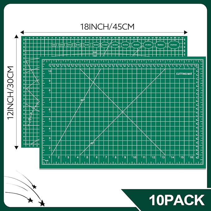 10 Pcs Self Healing Cutting Mat Bulk, 12"×18" Rotary Cutting Mats for Crafts, A3 Sewing Boards for Fabric Quilting Scrapbooking Precision Cutting Double Sided 5-Ply