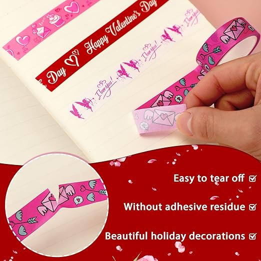 SANNIX 12 Rolls Valentine's Day Washi Tape 15mm Red Pink Love Valentines Masking Tapes Wedding Party Decorations for DIY Scrapbook Journal Card and Gift Wrapping