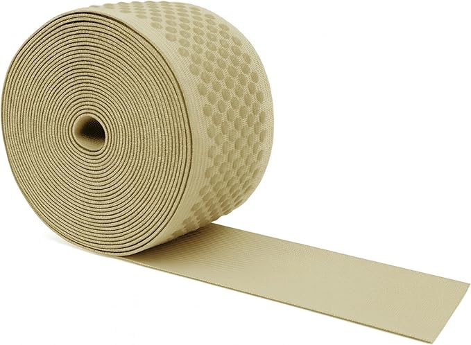 Mandala Crafts 2.5 Inch Elastic Silicone Gripper Tape for Clothing - 5 Yds Dotted Non Slip Elastic Band for Sewing - Beige Silicone Flat Fabric Stretchy Ribbon Straps
