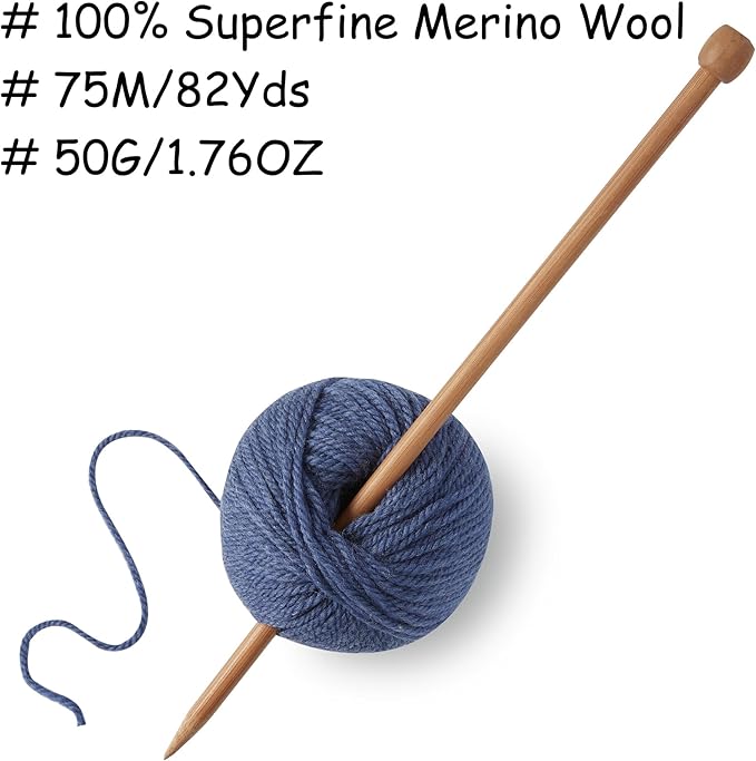 100% Merino Wool Yarn, 3-Ply Luxurious and Soft Yarn for Hand Knitting & Crocheting (Navy Blue, 3Balls)