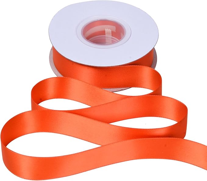 YAMA Orange Double Faced Satin Ribbon, 1 Inch 25 Yards, Great for Crafts Bows Flower Bouquet Wedding Home Decor Gift Wrapping