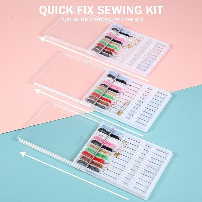 MTLEE 14 Boxes 140 Pieces Mini Quick Fix Sewing Kit Easy Pre Threaded Needle Basic Personal Kit Plastic Threaded Needle Holder Small Home Travel Sewing Box with Pin Button, Assorted Colors