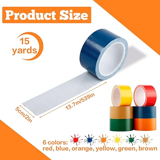 6 Pack Duct Tape, Rainbow Colored Duct Tape, 2 inch Wide x 15 Yards, Waterproof, No Residue, Tear by Hand, Colorful Duct Tapes for Labeling, Packaging, DIY Projects, Arts & Crafts