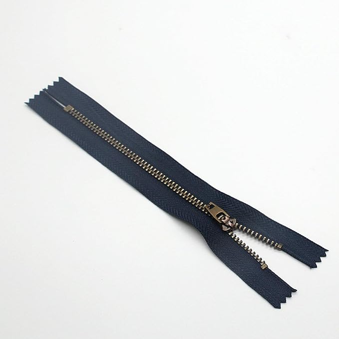 Metal Zipper for Jeans 4" Antique Brass Y-Teeth Zipper #4 Close End Jeans Zippers 4" 6pcs,(Navy-Brass)