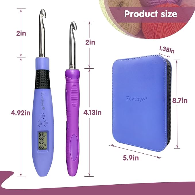 Crochet Hook with 18 Different Size for Stitch & Row Counter Light Up Interchangeable Crochet Needle Ergonomic Crochet Hooks with 2 Levels Light up Crochet Hook Set