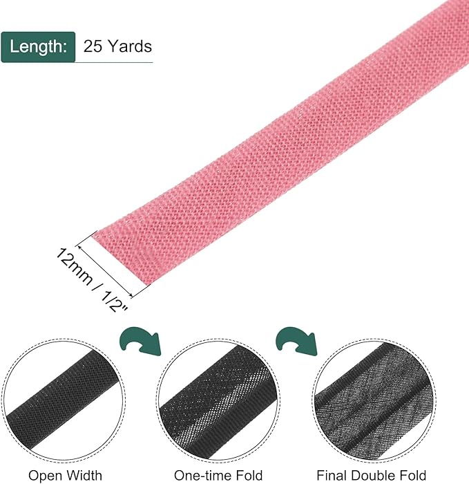 MECCANIXITY 1/2 Inch Double Fold Bias Tape Polyester Continuous Bulk Bias Tape for Sewing,Seaming Quilting Hemming Binding Crafts (Watermelon Red 25 Yards)
