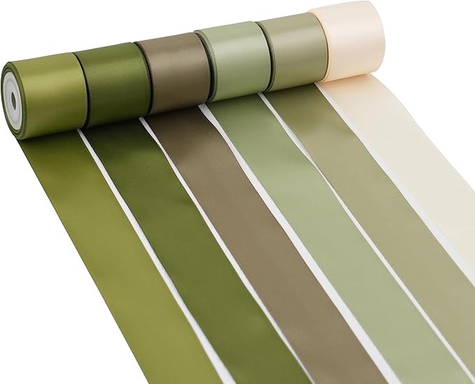 Sage Green Satin Ribbon - 1.5 Inch Double Face, 6 Rolls, 30 Yards - Perfect for Weddings, Crafts, Gift Wrapping & Hair Bows