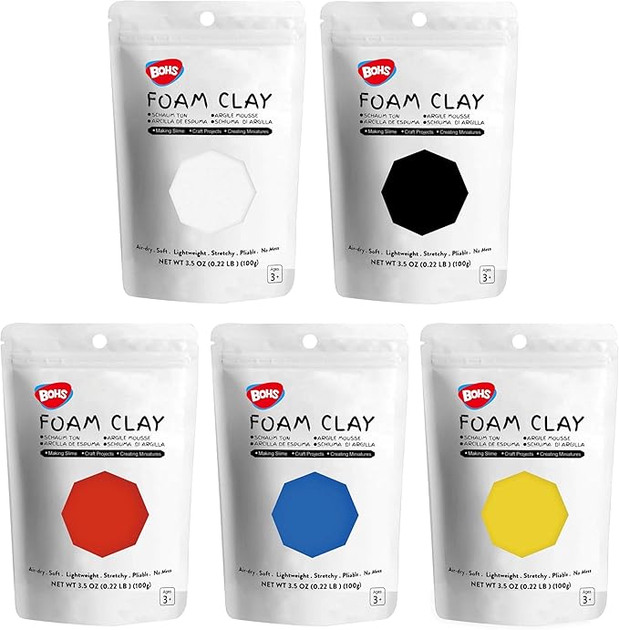 Primary Colors Ultralight Slime and Foam Modeling Clay, Air Dry, School Arts & Crafts Projects - 5 Count (1.1lb/500g)
