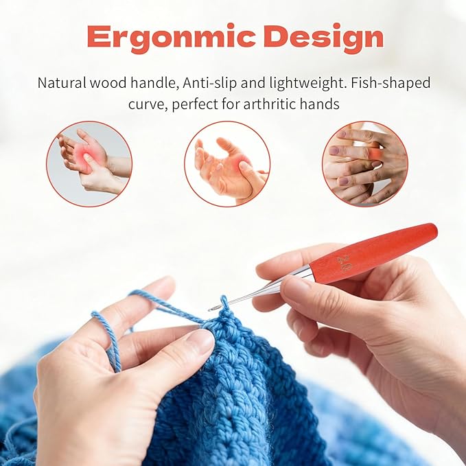 Crochet Hooks 2mm Crochet Hook Soft Lightweight Wood Ergonomic Handle and Stainless Steel Crochet Needles Tip (2 mm-B)