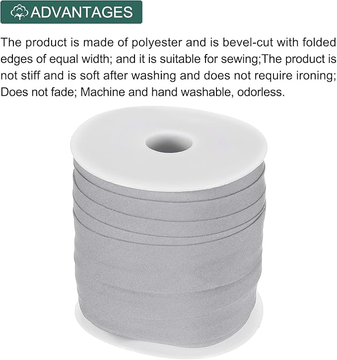 MECCANIXITY 3/4 Inch Single Fold Bias Tape Cotton Continuous Bulk Bias Tape for Sewing, Seaming Quilting Hemming Binding Crafts (White Gray 25 Yards)
