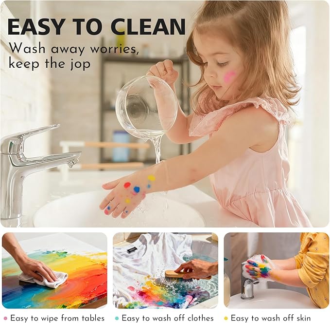ABEIER Washable Finger Paint Bulk Pack for Toddlers, Safe Non-Toxic, 12 Vibrant Colors (8.45 Fl oz), Baby Safe Paint for Hand and Feet, Mess Free Art Supplies for Kids, Ages 1-3 4 5 6+