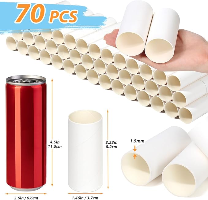 MAPVOLUT 70 Pieces Cardboard Tubes for Crafts, White Kraft Toilet Paper Rolls for Crafts - 1.5 x 3.2 Inches Strong and Pressure-Resistant Tubes for Craft Supplies DIY Art