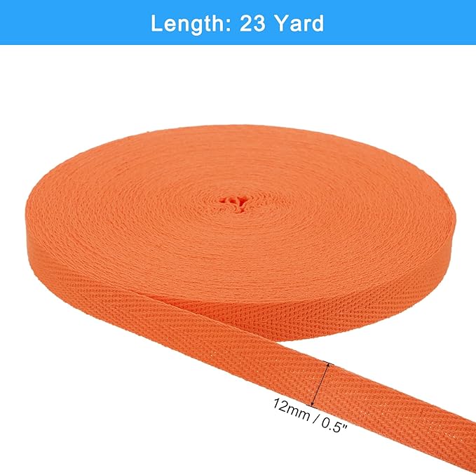 uxcell 23 Yards Cotton Twill Tape, 1/2-inch Herringbone Webbing Ribbon Bias Binding Tapes for Clothes Sewing, DIY Crafting (Orange Yellow)