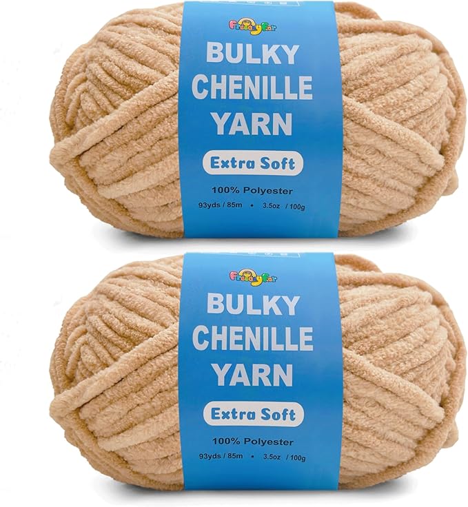 Soft Velvet Yarn Chenille Yarn for Crocheting and Knitting – Bulky (93 Yards/100g) - Polyester - Yarn for Blanket Amigurumi Weaving Crafts (Sand Beige, 2 Pack)