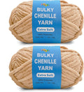 Soft Velvet Yarn Chenille Yarn for Crocheting and Knitting – Bulky (93 Yards/100g) - Polyester - Yarn for Blanket Amigurumi Weaving Crafts (Sand Beige, 2 Pack)