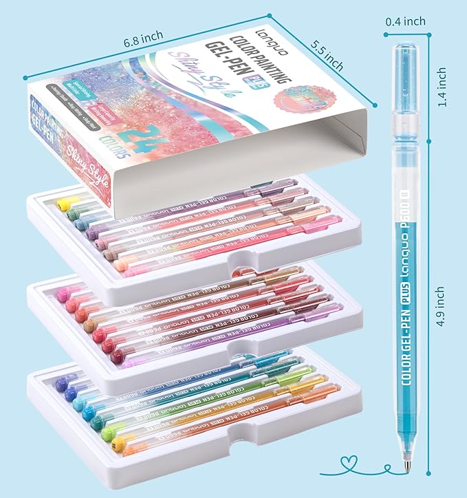 Glitter Gel Pens, 24 Pack Colored Pens for Black Paper & White Paper, 1.0mm Point Pens, Large Capacity Ink Pens for Coloring, Writing, Drawing, Journaling, Note Taking, Office, Home