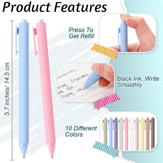 Crtiin 100 Pcs Gel Ink Pens Bulk, Black Ink 0.5mm Fine Point Retractable Pen Smooth Writing Office Supplies for Teacher Server Nurse Christmas Charity Donation Valentine (Pastel Colors)