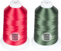 Simthread 2-Pack Trilobal Polyester Thread – 5000M (5500yds) No.40 Tangle-Free, Built-in Thread Lock Spool – Compatible with Brother, Singer, Janome & More,Red800+Green519