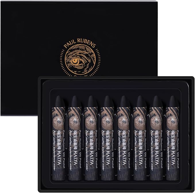 Paul Rubens Black Oil Pastels (8 Pack) - Ultra-Creamy & Blendable, Bullet Tip for Precision - Premium Art Supplies for Drawing, Sketching & Painting - Ideal for Artists, Students & Beginners