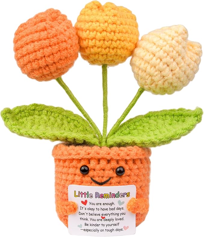 Positive Crochet Tulip Flower, Handmade Emotional Support Knitted Tulip Flowers - You are Enough - Birthday Xmas Positive Gift for Coworker Boss Her Him College Friend