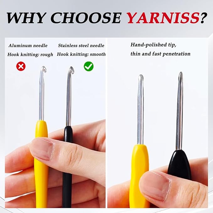 Yarniss 4mm Ergonomic Crochet Hook with Ebony Wood Handle, Stainless Steel Crochet Needle with Deep Throat,Arthritis Crochet Hook with Case