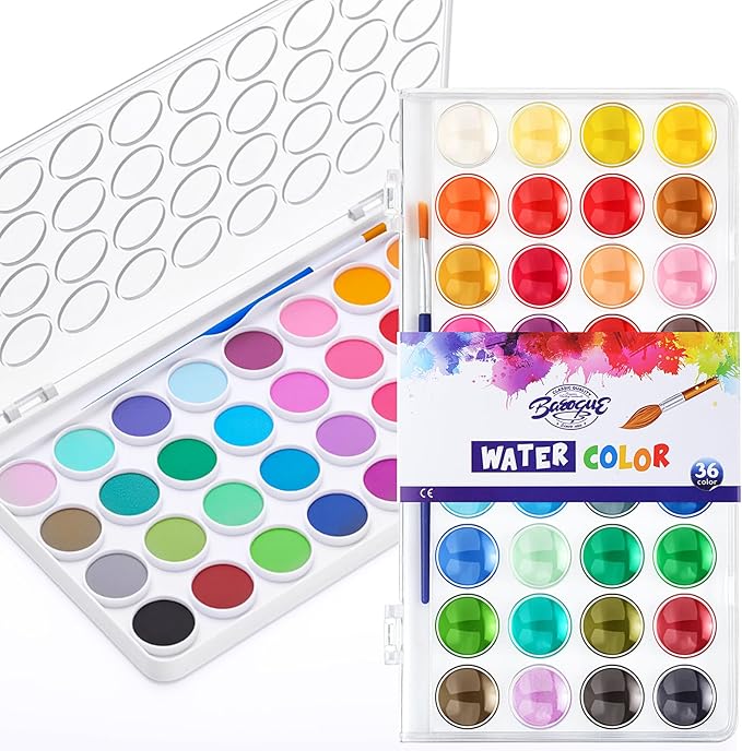 Nuanchu Christmas Gifts Bulk Watercolor Paint Washable Watercolor Paint Kits Palette and Brushes Portable Water Color Supplies for Adults, Beginners Artists Valentine Gift(1 Pack,36 Colors)