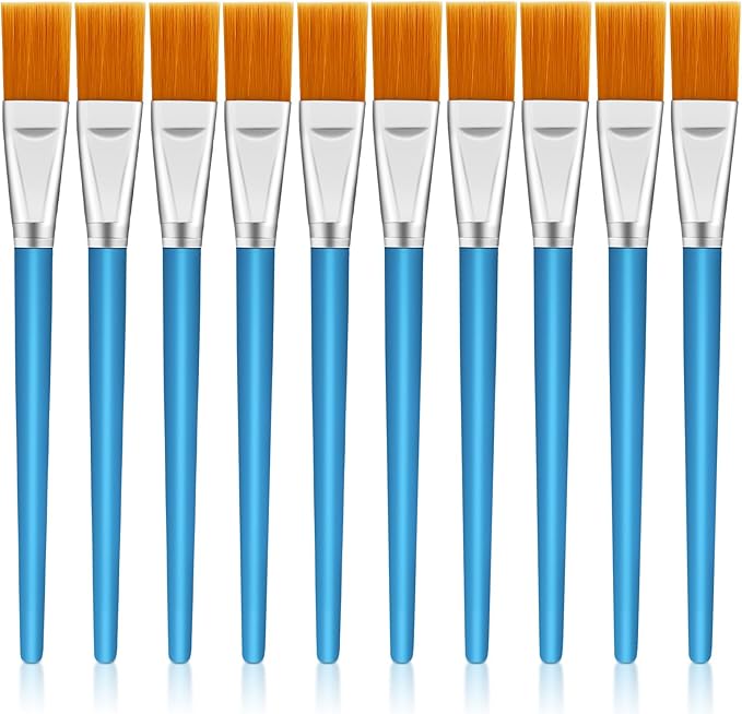 10PCS Flat Head Wide Paint Brush Set, 0.8 Inch Bulk Wide Paint Brushes for Kids for Adults and Artists Acrylic Painting Watercolor Canvas Face Painting Touch Up Rock