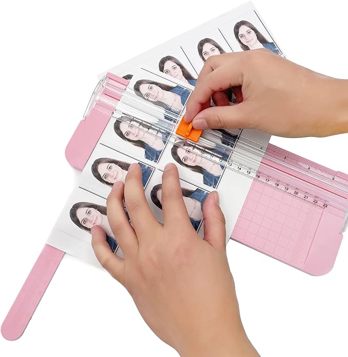 Paper Cutter, A4 Paper Trimmer with Security Safeguard & Side Ruler Portable Straight Edge Cutter for Scrapbooking Craft Paper, Photos, Label, Cardstock (Pink)