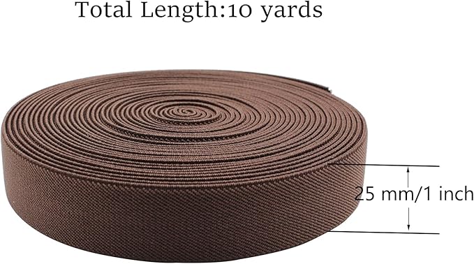 Dortrue 1 Inch 10 Yard Brown Sewing Elastic Band Heavy Stretch High Elasticity Elastic Spool for Sewing Pants Waistband, Straps, Craft DIY Projects