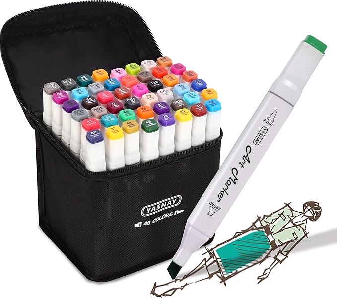 Alcohol Markers, 48 Colors Dual Tip Art Marker, Drawing Markers, Coloring Marker for Sketching Adult Coloring