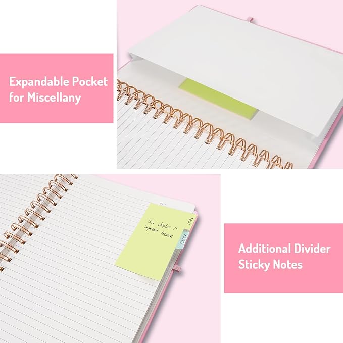 Forvencer Lined Spiral Journal Notebook with 300 Numbered Pages, B5 College Ruled Thick Journals for Writing with 100GSM Paper, Hardcover Notebooks with Contents for Work, School, Women, Men, Pink