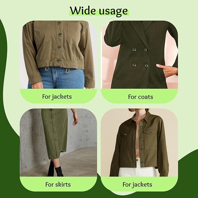 100 Pcs 3/4" Olive Drab 4 Hole Buttons for Sewing 0.75 inch Uniform Buttons 30L 19mm Plastic Green Glossy Ideal for Jacket Work Uniforms Workwear School Outfits Aprons Pants Bags DIY Crafts