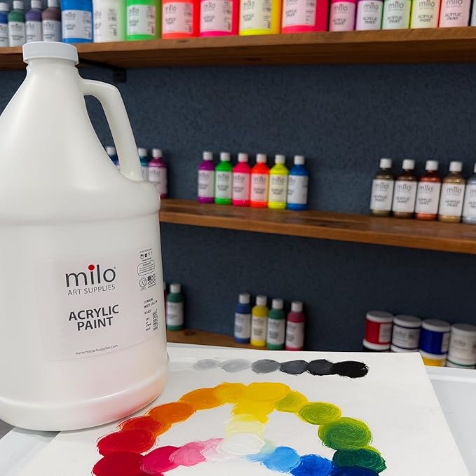 milo Titanium White Acrylic Paint | 128 oz (1 Gallon) Supply | AP Certified Non-Toxic, Made in USA | Essential Bulk Art Paint for Classroom, Studio, All Artists