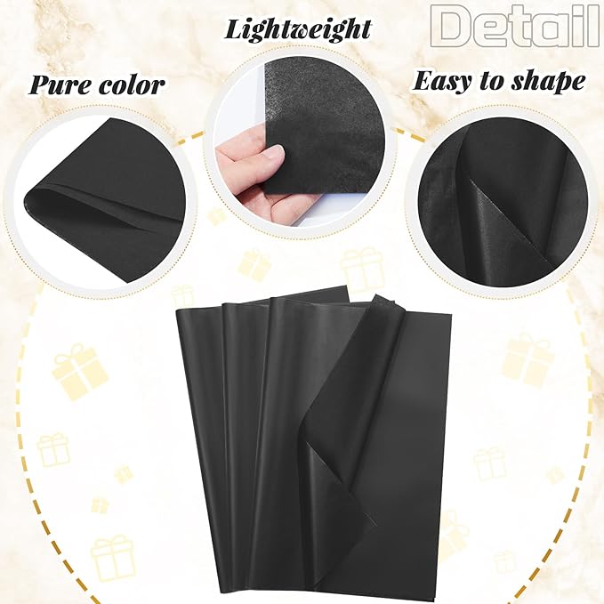 Qilery 500 Sheets Black Tissue Paper Bulk for Gift Bags 15 x 20 Inch Acid Free Packaging Wrapping Paper Sheets for Wedding Party Decor DIY Crafts, Birthday, Shipping Packing
