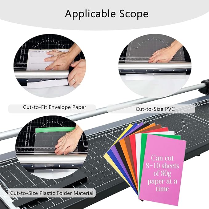 48" Rotary Sheet Trimmer Cutter, Multi-Paper Cutter for Cardstock, Photo Paper & PVC, Rolling Trimmer with Two Spare Blades, Rotary Cutting Blade with Safety Guard