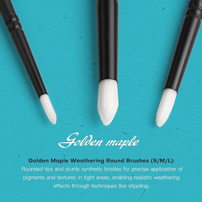 Weathering Paint Brushes-Golden Maple 3pcs Round Paint Brushes Set for Weathering Effects, Textures, Washing and Dry Brushing on Miniature Painting