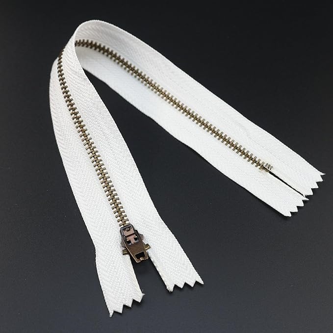 Leekayer 3# Jeans Zipper 5 Inch Antique Brass Metal Zipper 12.7cm Close End Zippers 6pcs,(White-Brass)