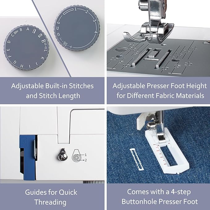 FEIYUE FYe310 Full Size Sewing Machine with Foot Pedal, Powerful Servo Motor, 25 Built-in Stitches, Heavy Duty & Portable, 6 Bobbins & 5 Included Sewing Feet (Gray)